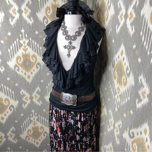 Patricia Wolf Designs Made in Texas Black Floral Multi Broomstick Maxi Skirt